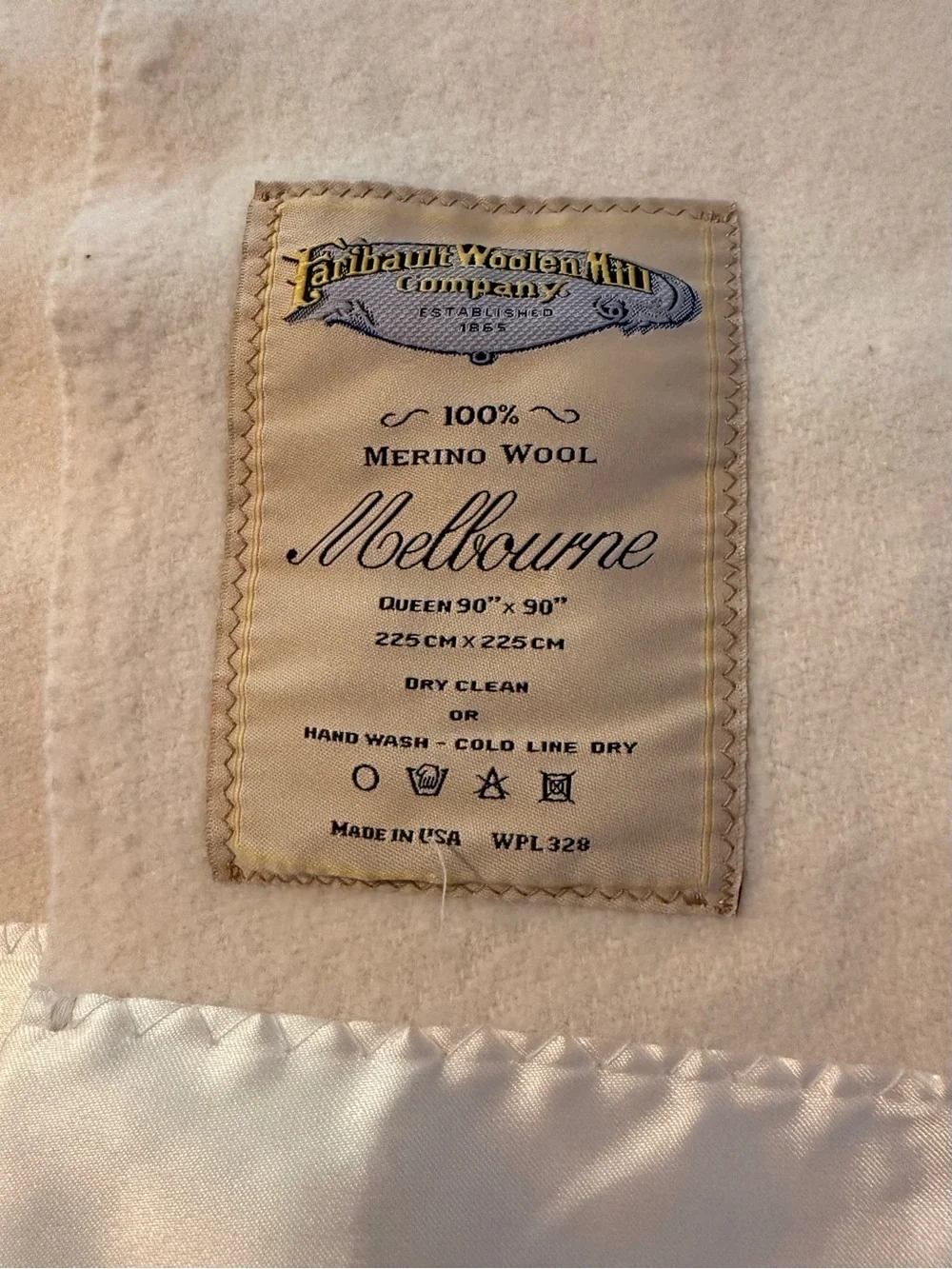 Vintage Faribault Woolen Mill Melbourne 100% Merino Wool Queen Blanket - Cream